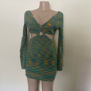 Princess Polly Long Sleeve Cut-Out Dress in Blue and Yellow